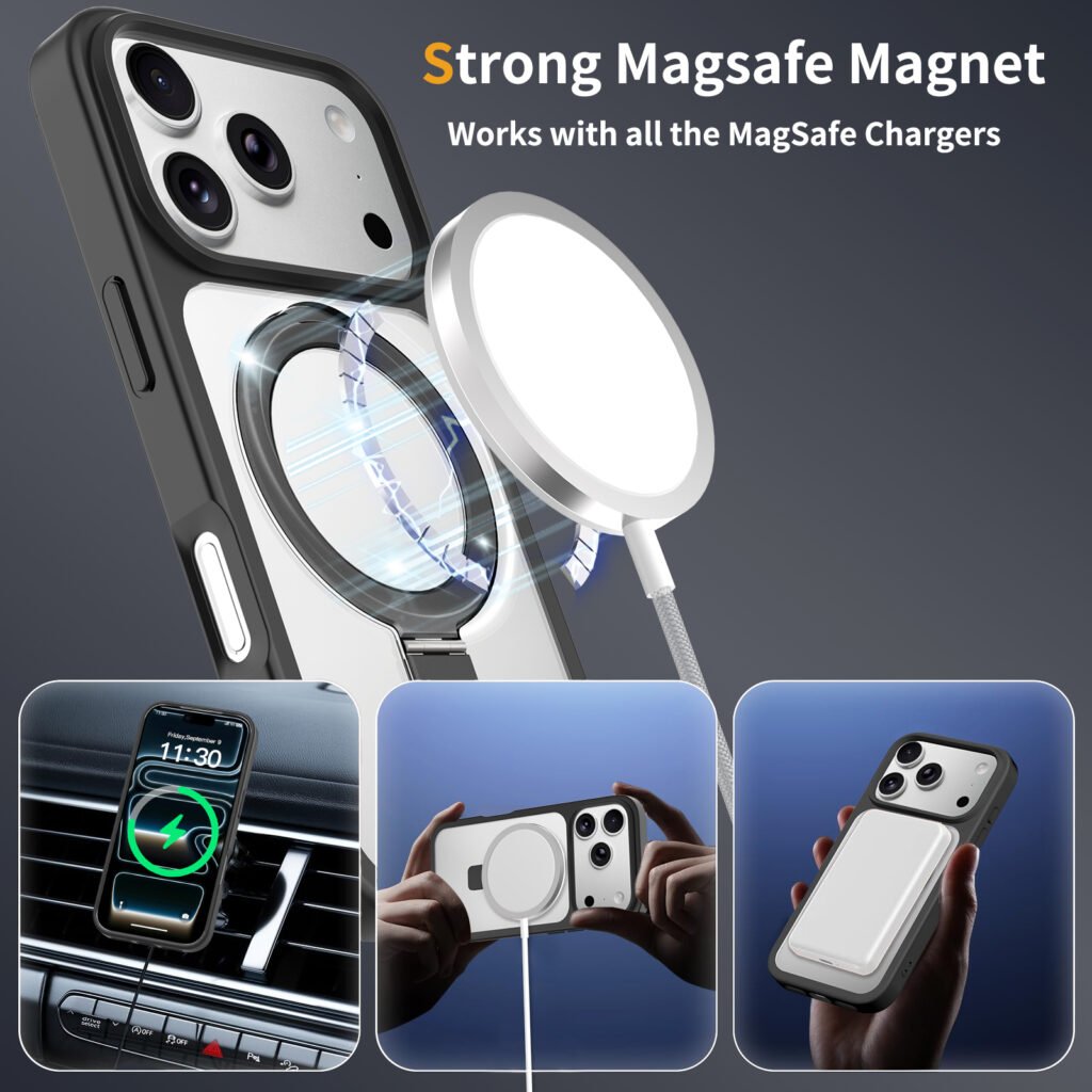 iPhone 17 Pro (also applicable to 18 Pro) Silver Shield Transparent Racket Stand