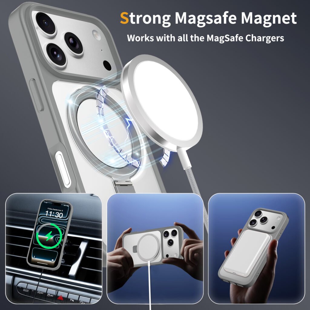 iPhone 17 Pro (also applicable to 18 Pro) Silver Shield Transparent Racket Stand