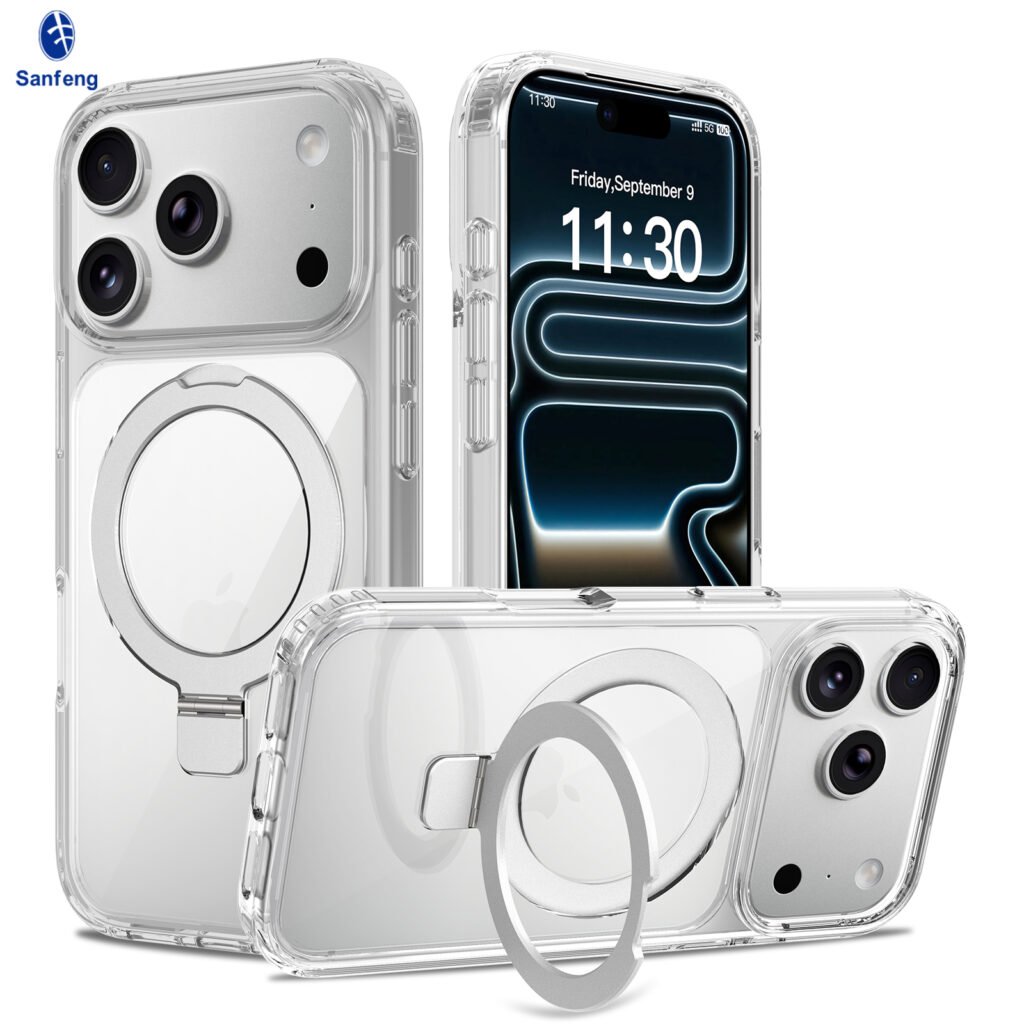 iPhone 17 Pro (also applicable to 18 Pro) Silver Shield Transparent Racket Stand