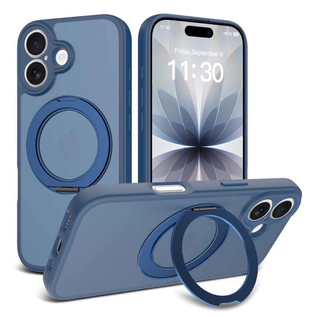iPhone 17 Fine Hole Silver Shield Touchable Rotating Stand