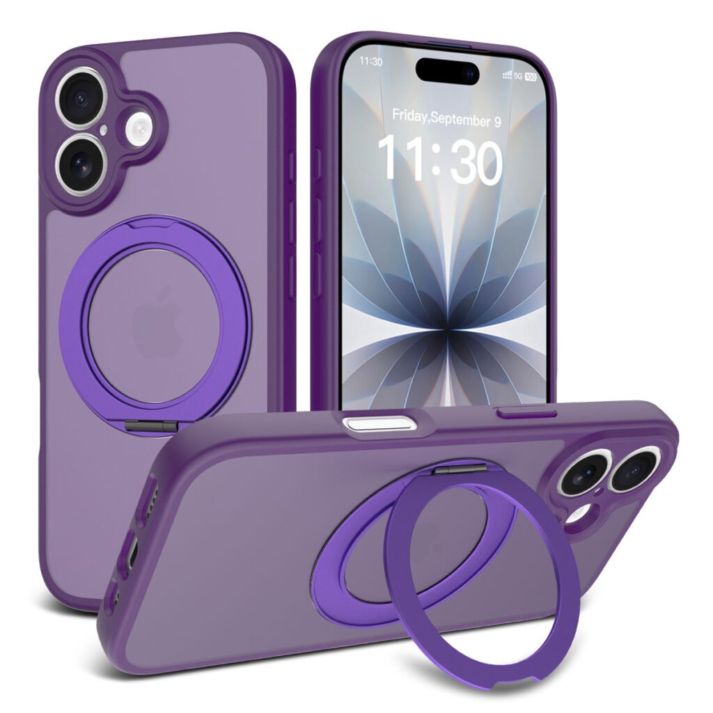 iPhone 17 Fine Hole Silver Shield Touchable Rotating Stand