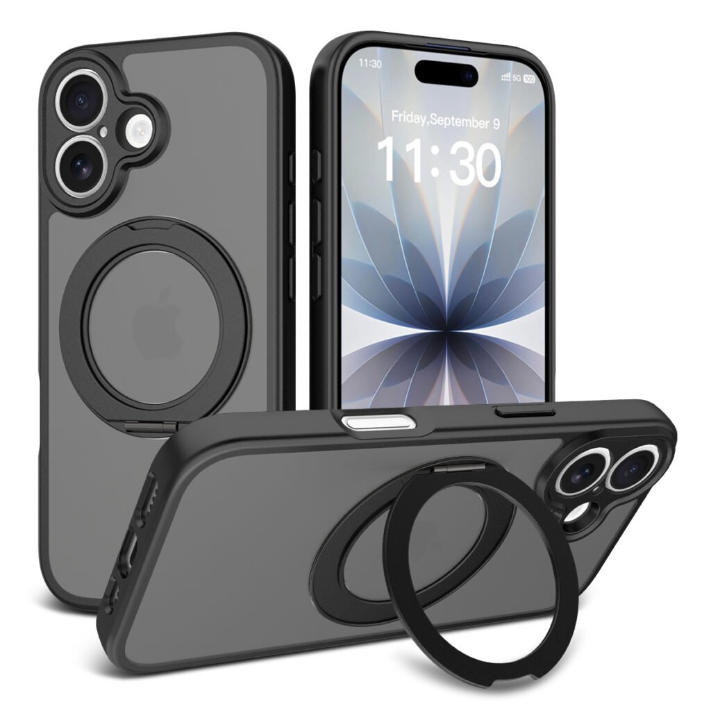 iPhone 17 Fine Hole Silver Shield Touchable Rotating Stand