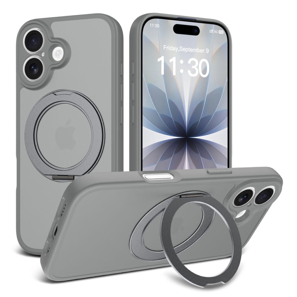iPhone 17 Fine Hole Silver Shield Touchable Rotating Stand