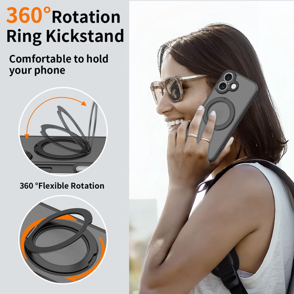 iPhone 17 Fine Hole Silver Shield Touchable Rotating Stand