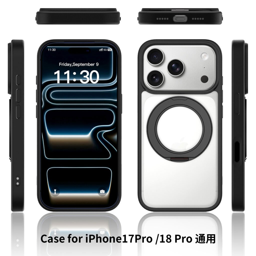 iPhone 17 Pro (18 Pro compatible) - Silver Shield Transparent Rotating Stand (with camera button)