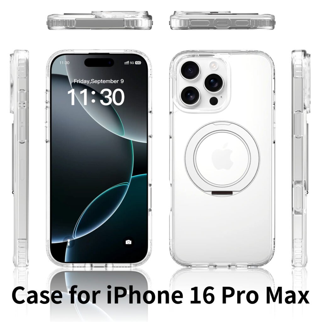 iPhone 16 Promax - Silver Shield Transparent Rotating Stand