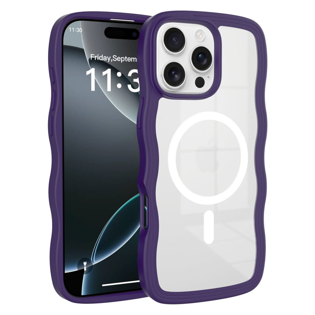 iPhone 16 Pro Max - Solid Color Wave Pattern Transparent Dual Integration