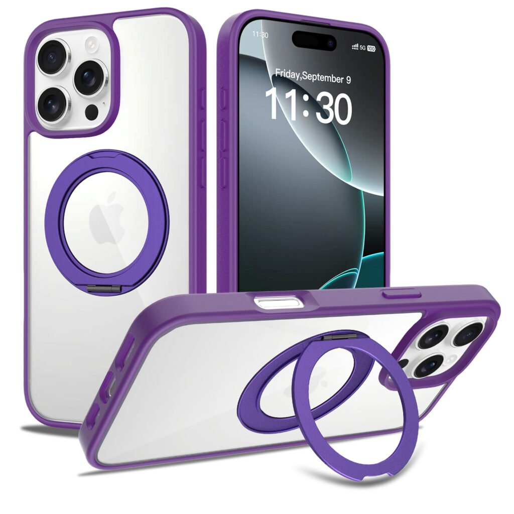 iPhone 16 Promax - Silver Shield Transparent Rotating Stand