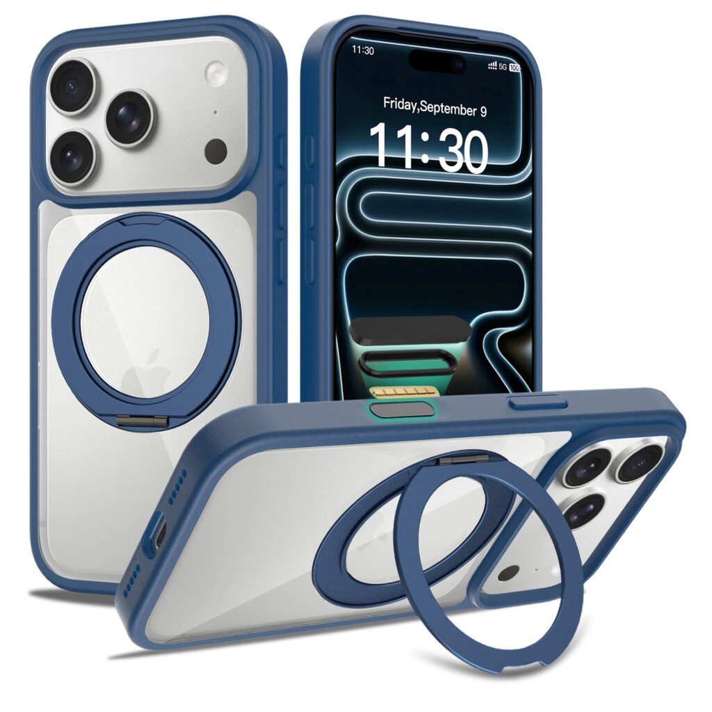 iPhone 17 Pro (18 Pro compatible) - Silver Shield Transparent Rotating Stand (with camera button)