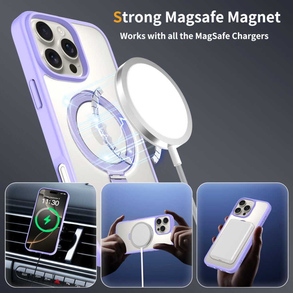 iPhone 16 Promax - Silver Shield Transparent Rotating Stand