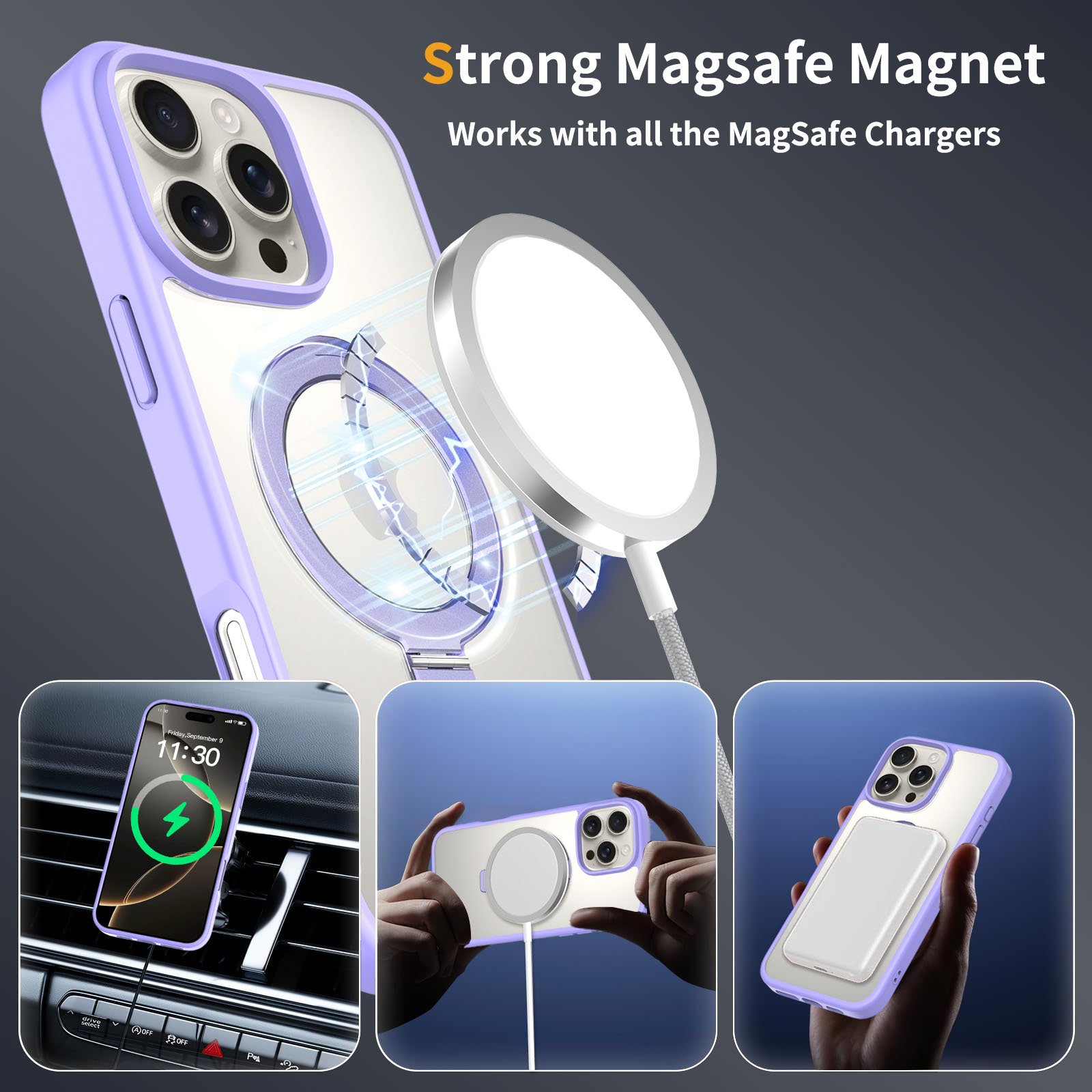 iPhone 16 Promax - Silver Shield Transparent Rotating Stand - Image 5