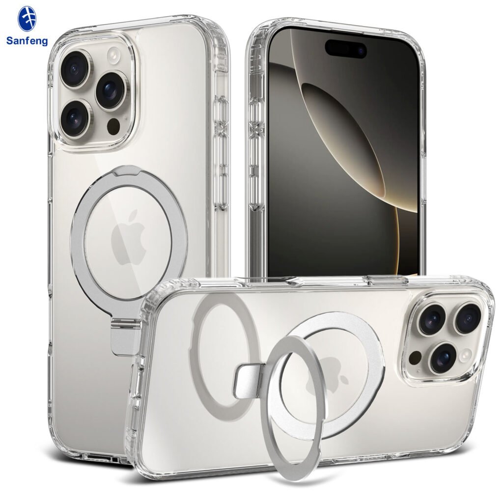 iPhone 16 Promax - Silver Shield Transparent Rotating Stand