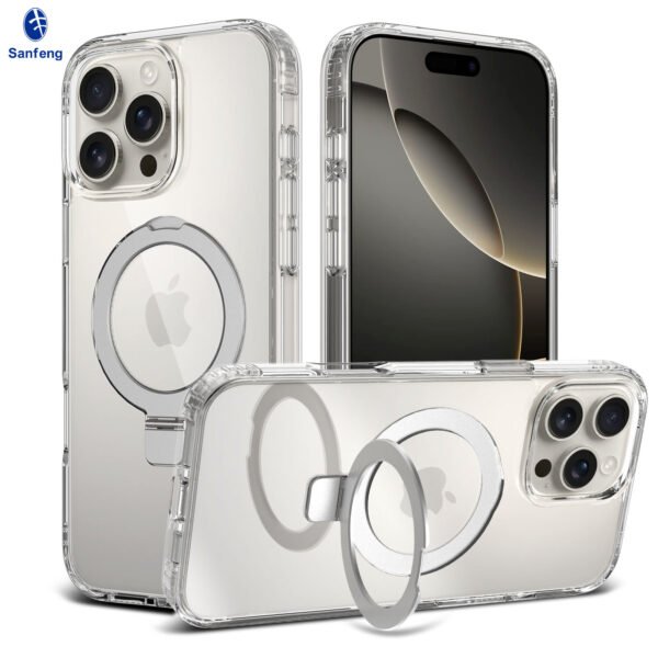iPhone 16 Promax - Silver Shield Transparent Rotating Stand