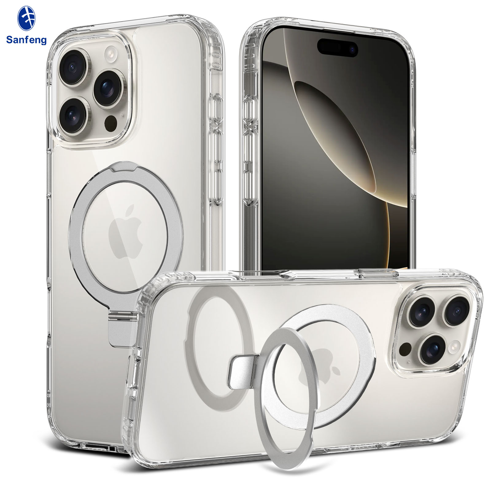iPhone 16 Promax - Silver Shield Transparent Rotating Stand - Image 6