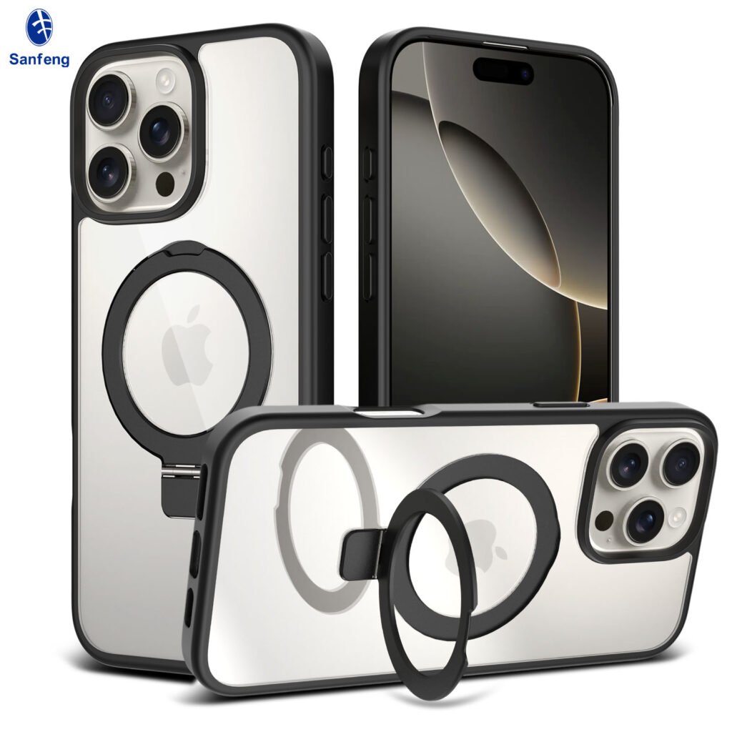 iPhone 16 Promax - Silver Shield Transparent Rotating Stand