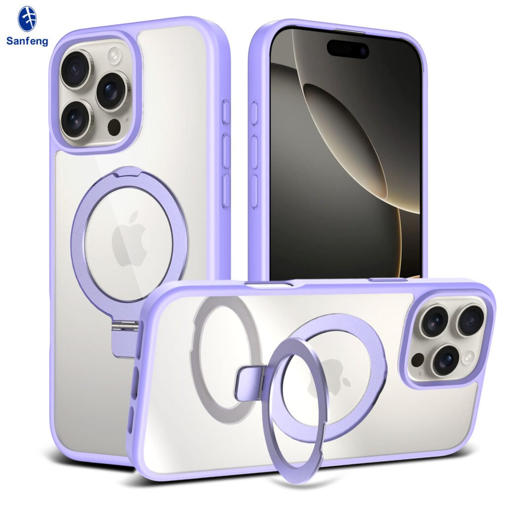 iPhone 16 Promax - Silver Shield Transparent Rotating Stand