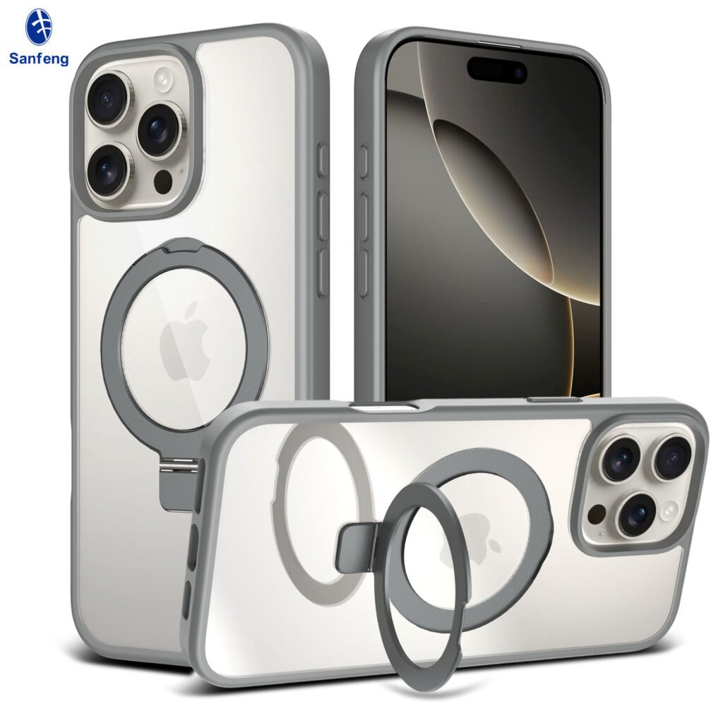 iPhone 16 Promax - Silver Shield Transparent Rotating Stand