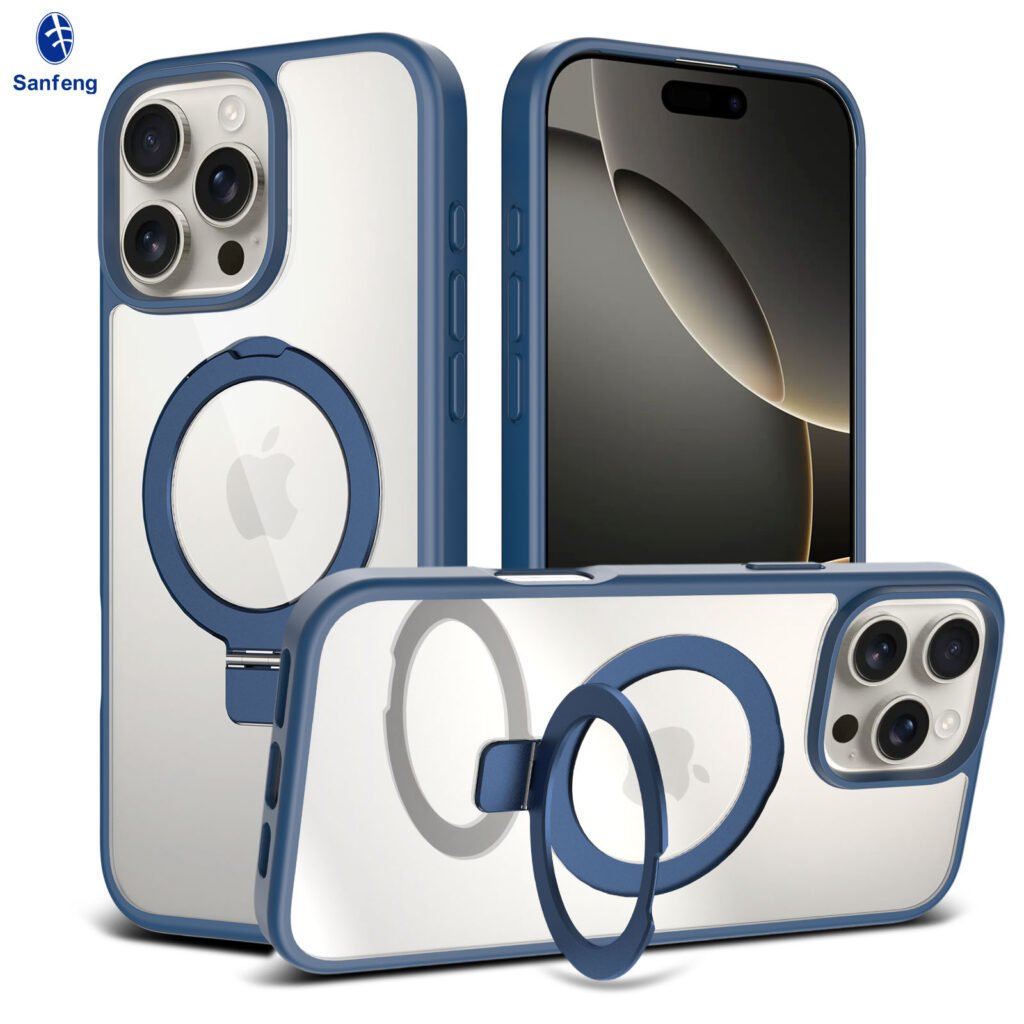 iPhone 16 Promax - Silver Shield Transparent Rotating Stand