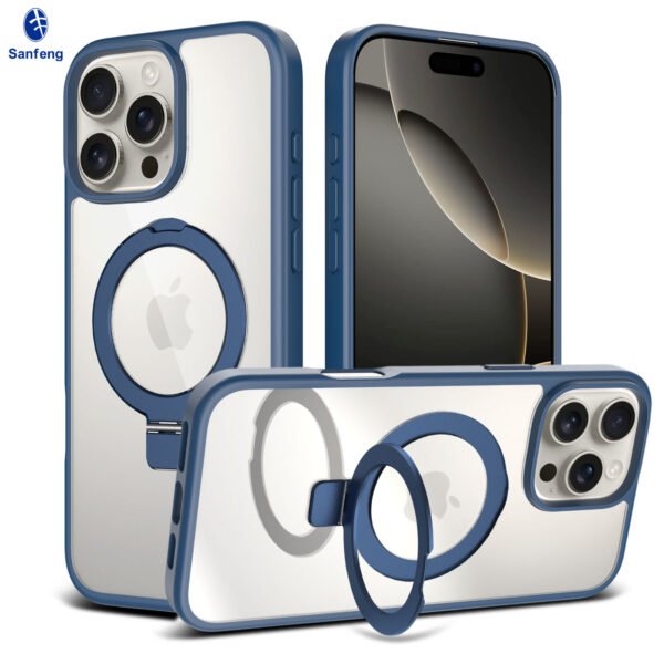 iPhone 16 Promax - Silver Shield Transparent Rotating Stand