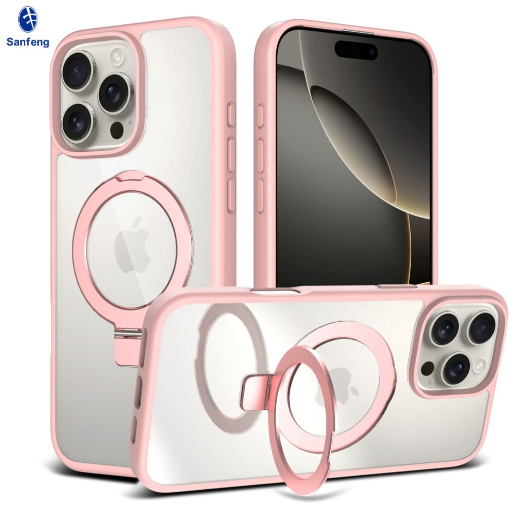 iPhone 16 Promax - Silver Shield Transparent Rotating Stand