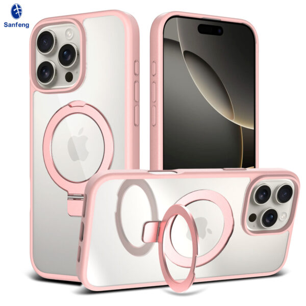 iPhone 16 Promax - Silver Shield Transparent Rotating Stand