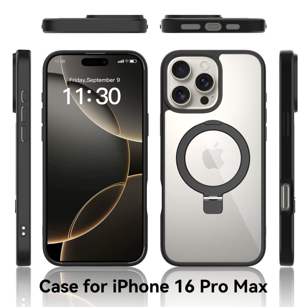 iPhone 16 Promax - Silver Shield Transparent Rotating Stand