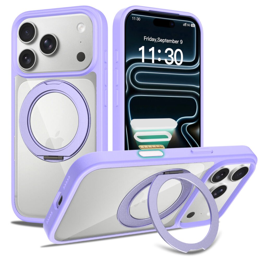iPhone 17 Pro (18 Pro compatible) - Silver Shield Transparent Rotating Stand (with camera button)