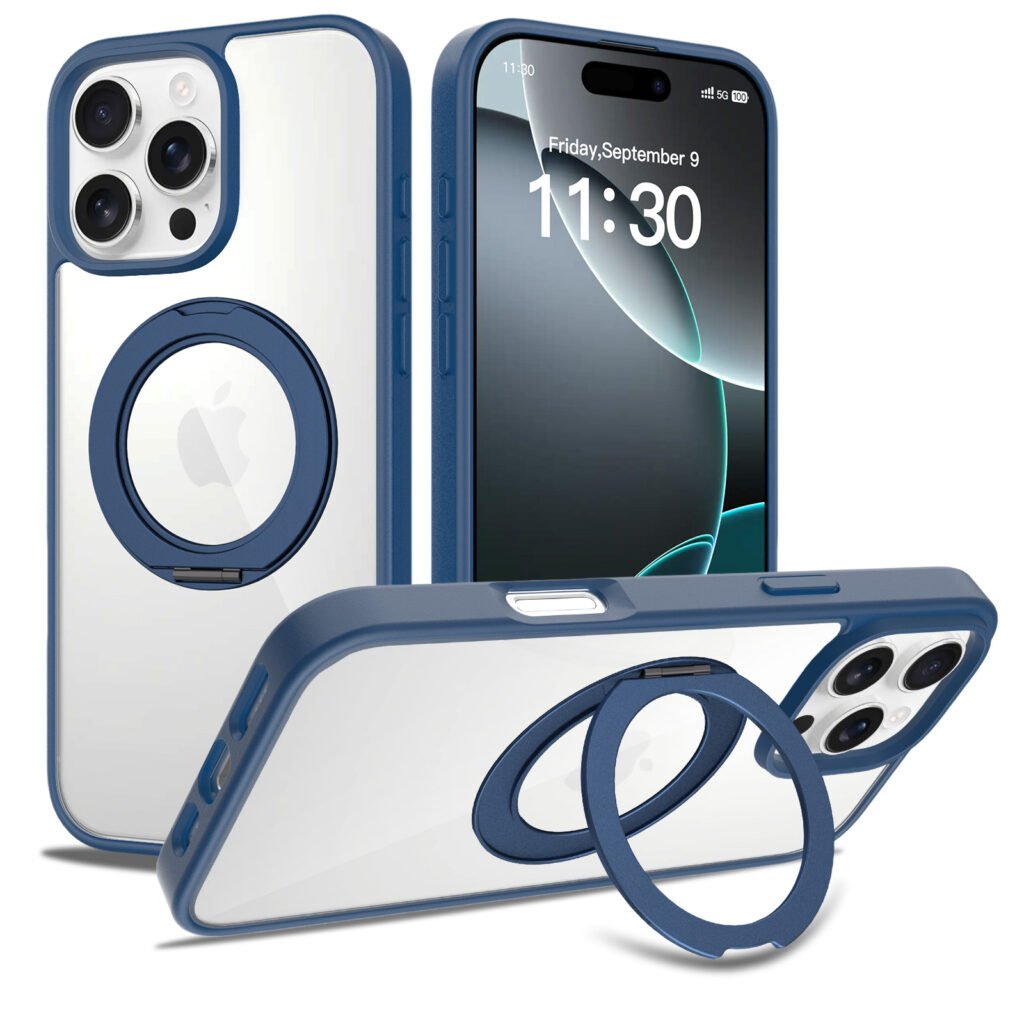 iPhone 16 Promax - Silver Shield Transparent Rotating Stand