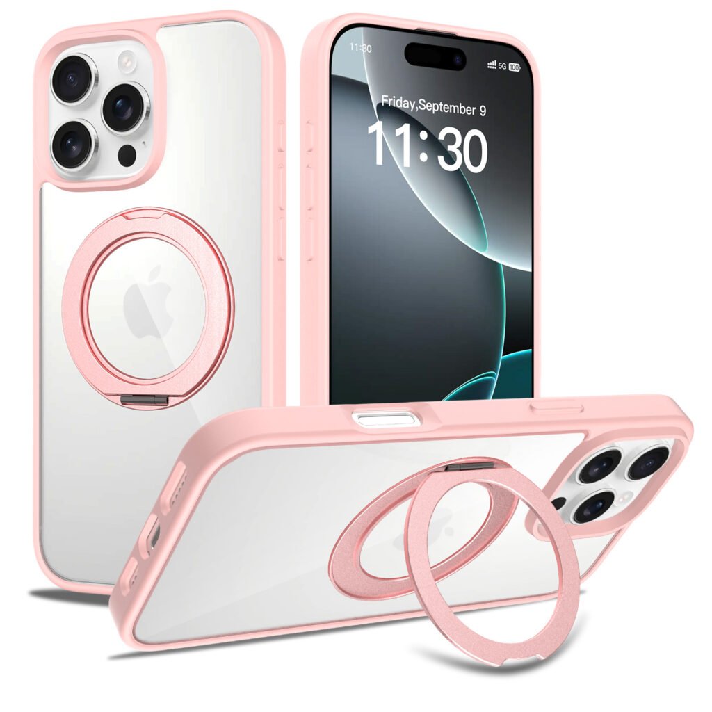 iPhone 16 Promax - Silver Shield Transparent Rotating Stand