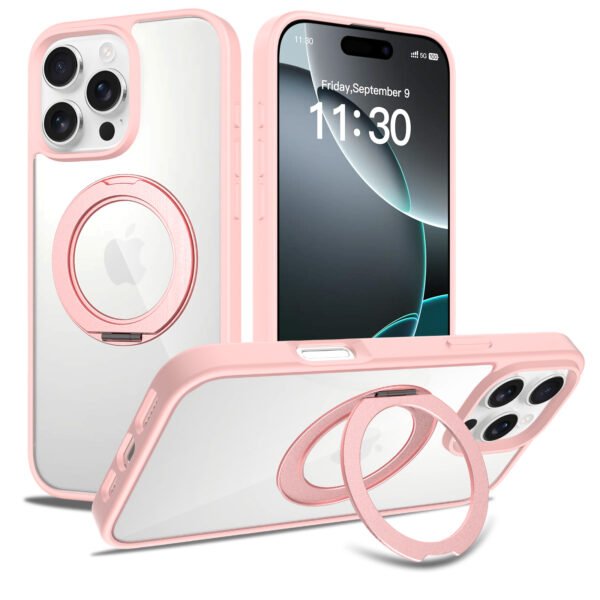 iPhone 16 Promax - Silver Shield Transparent Rotating Stand