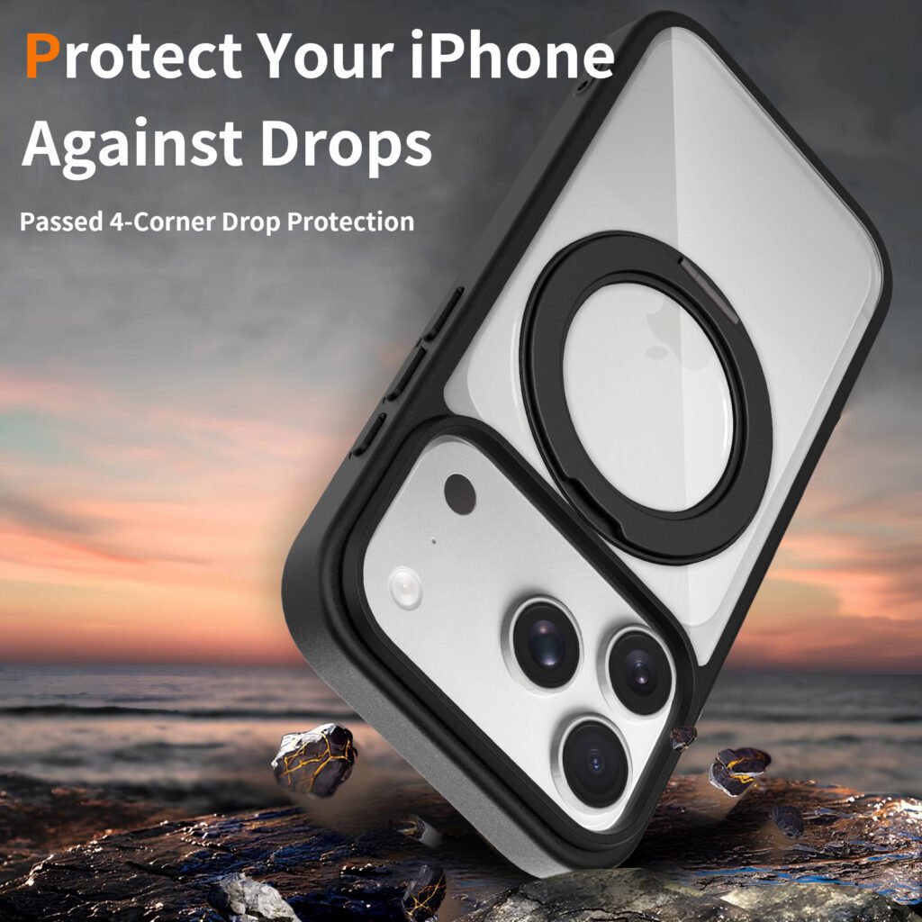 iPhone 17 Pro (18 Pro compatible) - Silver Shield Transparent Rotating Stand (with camera button)