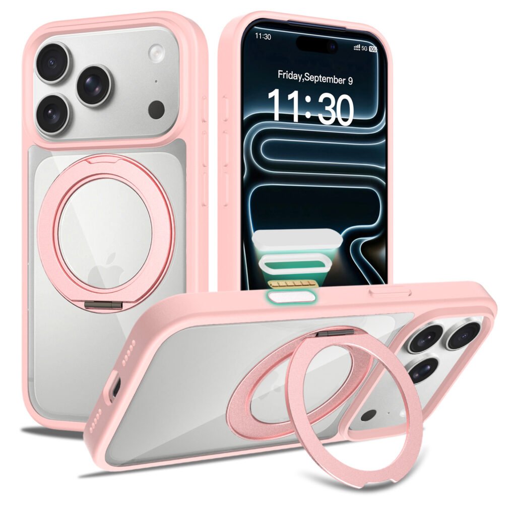 iPhone 17 Pro (18 Pro compatible) - Silver Shield Transparent Rotating Stand (with camera button)