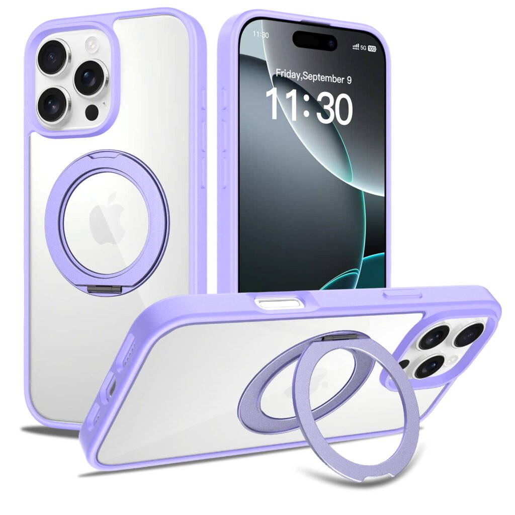 iPhone 16 Promax - Silver Shield Transparent Rotating Stand
