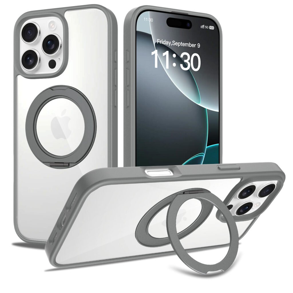 iPhone 16 Promax - Silver Shield Transparent Rotating Stand