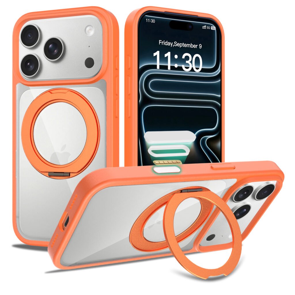 iPhone 17 Pro (18 Pro compatible) - Silver Shield Transparent Rotating Stand (with camera button)