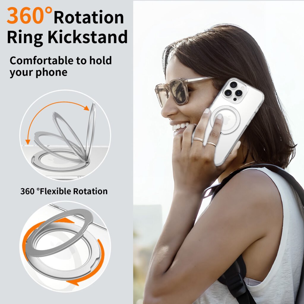 iPhone 16 Promax - Silver Shield Transparent Rotating Stand