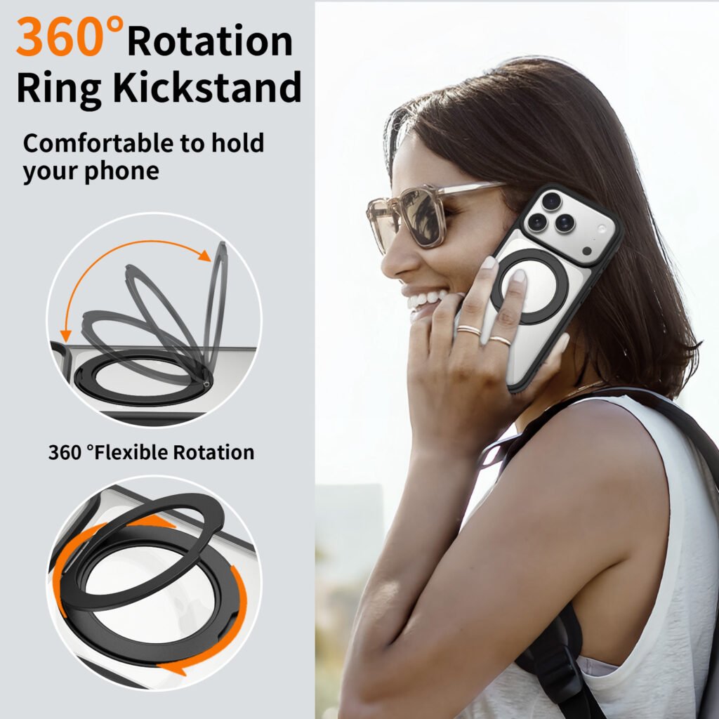 iPhone 17 Pro (18 Pro compatible) - Silver Shield Transparent Rotating Stand (with camera button)