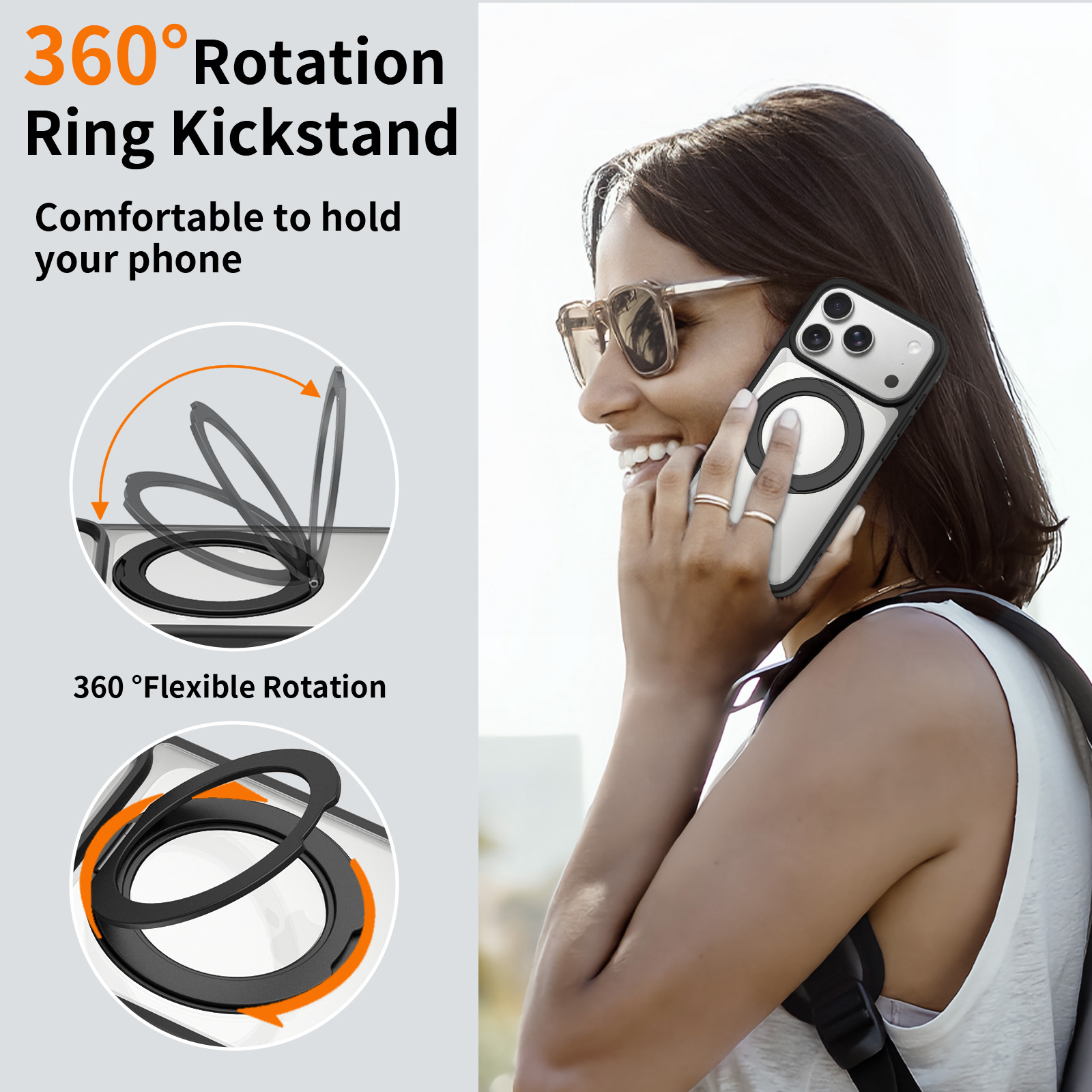 iPhone 17 Pro (18 Pro compatible) - Silver Shield Transparent Rotating Stand (with camera button) - Image 5