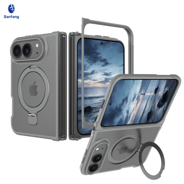 iPhone 18 Fold - Left and Right Folding - Silver Skin Texture (Racket Support)
