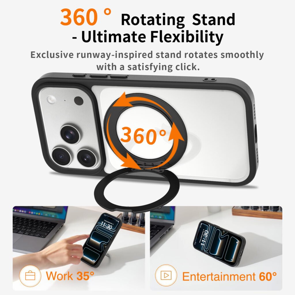 iPhone 17 Pro (18 Pro compatible) - Silver Shield Transparent Rotating Stand (with camera button)