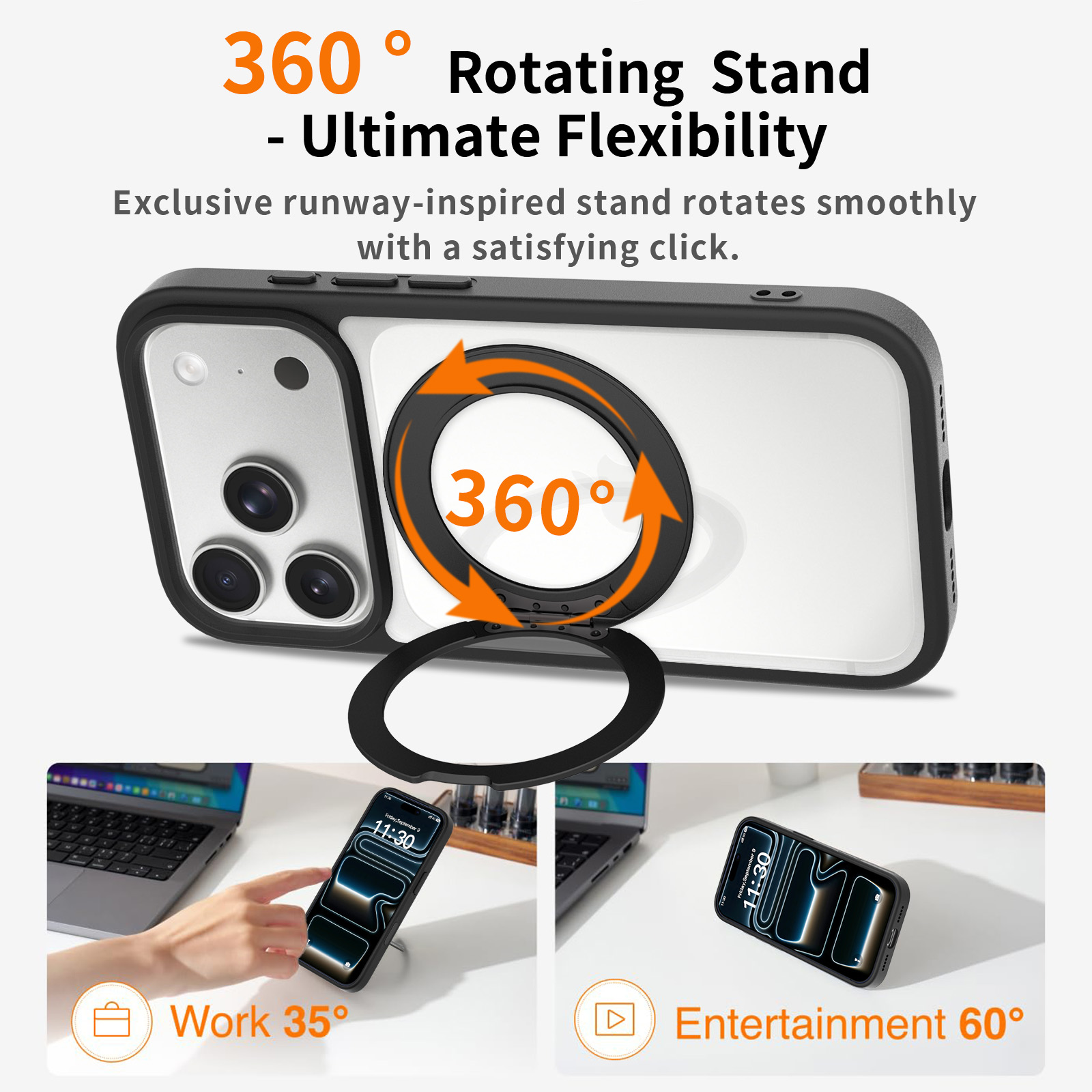 iPhone 17 Pro (18 Pro compatible) - Silver Shield Transparent Rotating Stand (with camera button) - Image 4