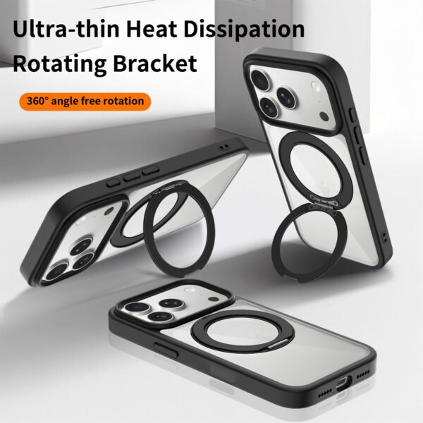 iPhone 17 Pro (18 Pro compatible) - Silver Shield Transparent Rotating Stand (with camera button)