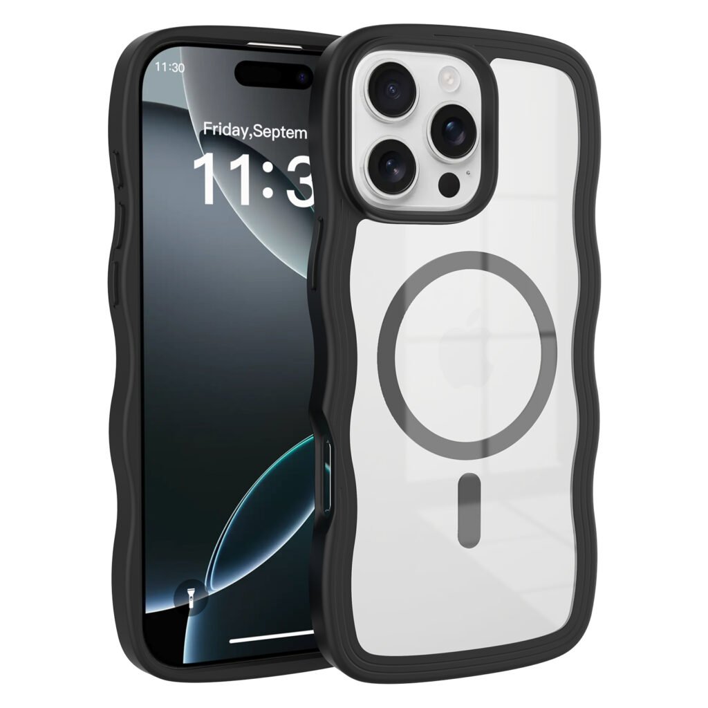 iPhone 16 Pro Max - Solid Color Wave Pattern Transparent Dual Integration
