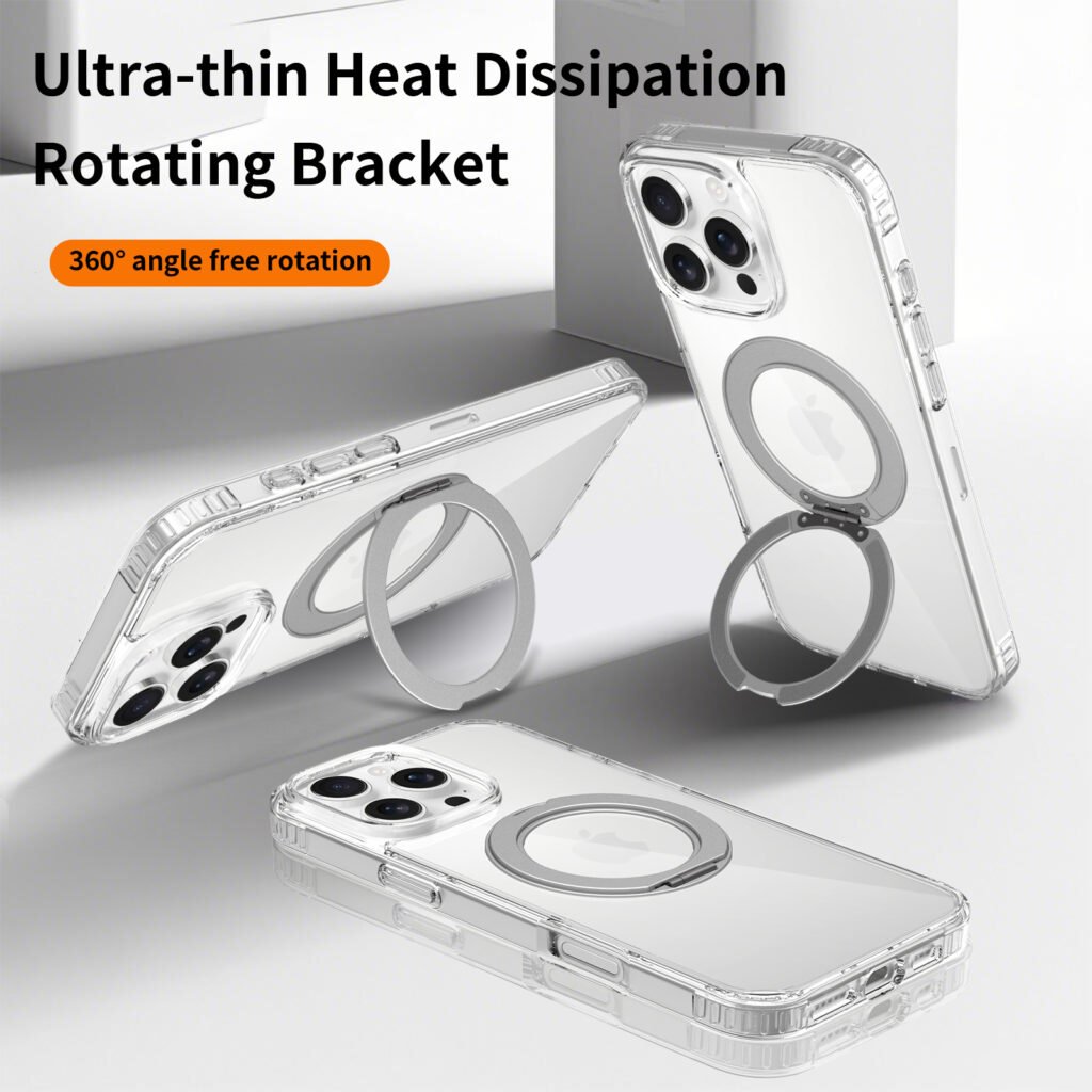 iPhone 16 Promax - Silver Shield Transparent Rotating Stand
