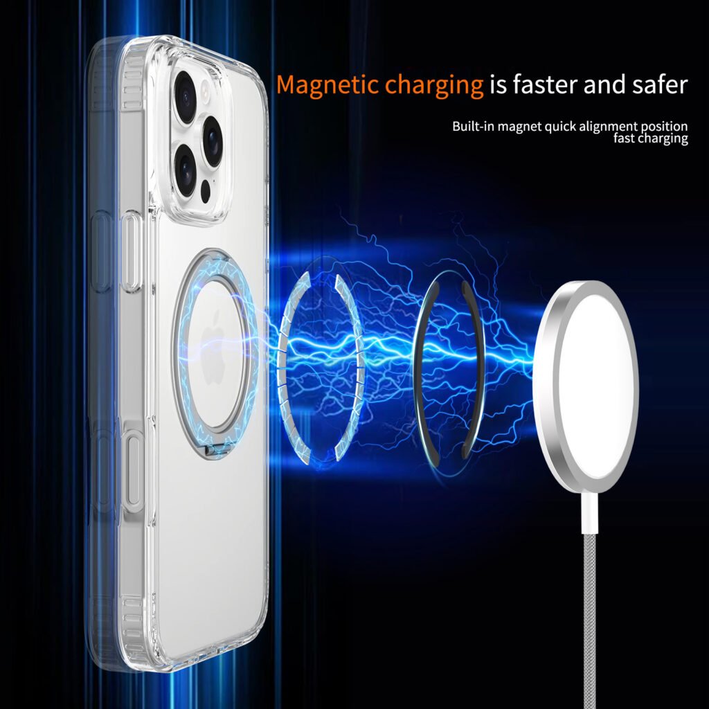 iPhone 16 Promax - Silver Shield Transparent Rotating Stand