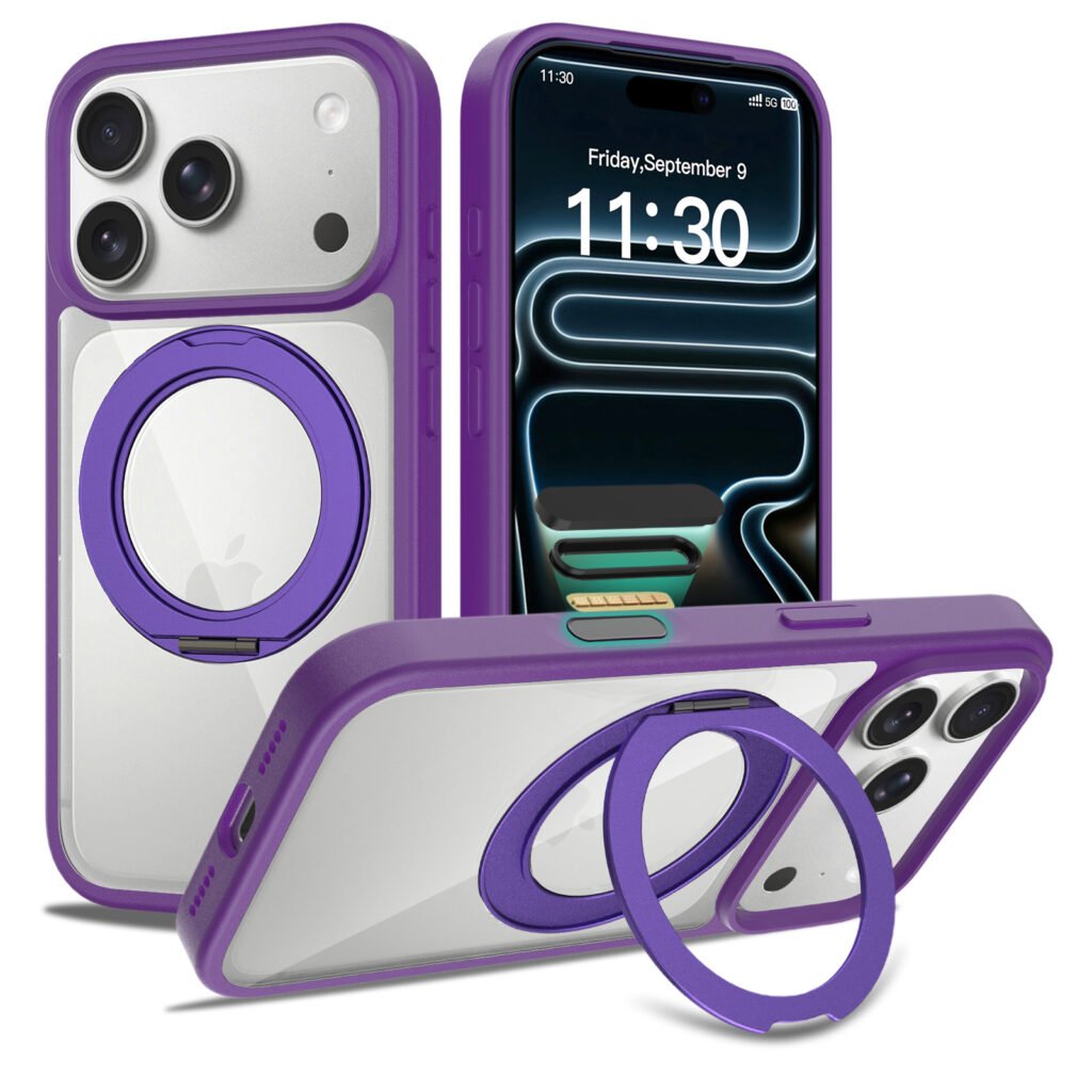 iPhone 17 Pro (18 Pro compatible) - Silver Shield Transparent Rotating Stand (with camera button)