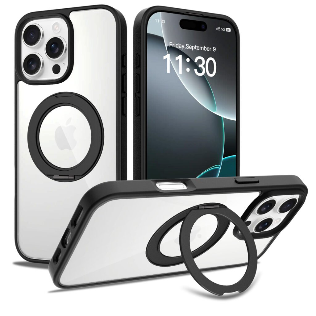iPhone 16 Promax - Silver Shield Transparent Rotating Stand