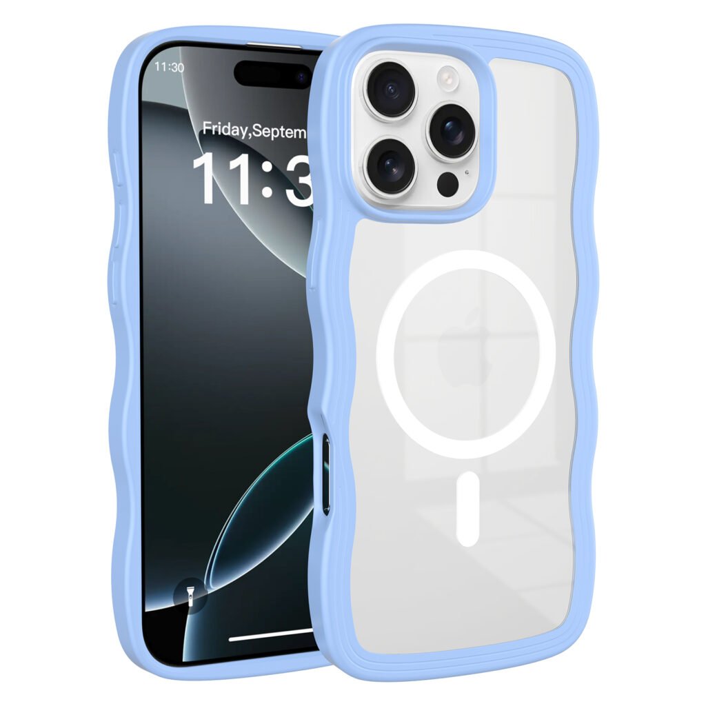iPhone 16 Pro Max - Solid Color Wave Pattern Transparent Dual Integration